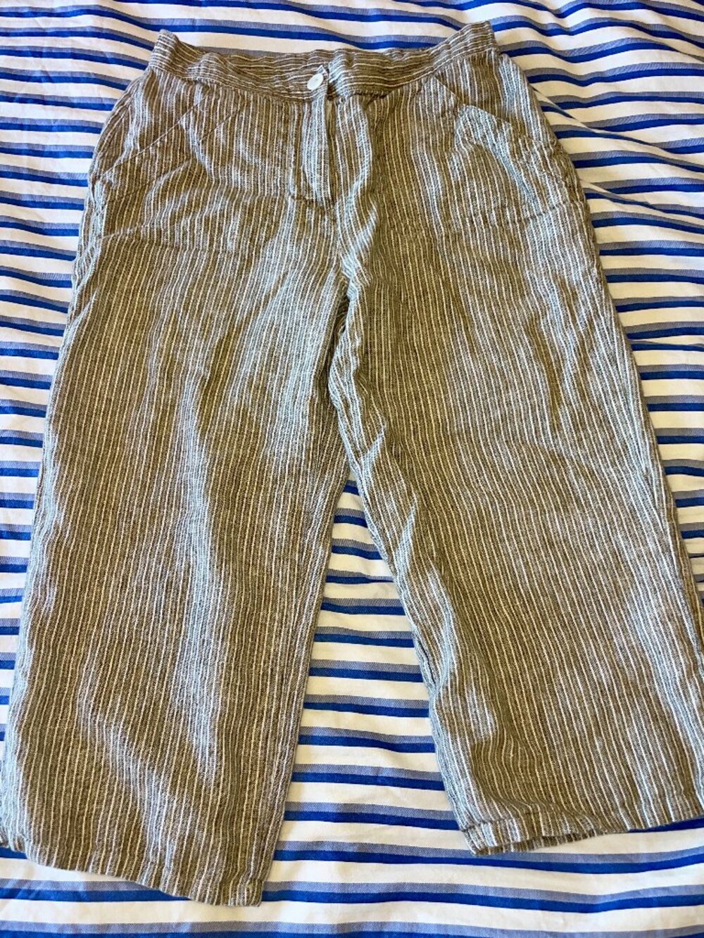 Chico's 100% Linen Striped Wide-Leg Cropped Pants Size .5